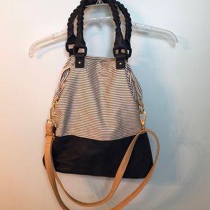 Blue and white striped purse.